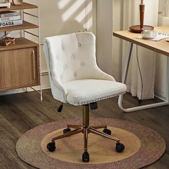 VINGLI White Teddy Fleece Armless Office Desk Chair