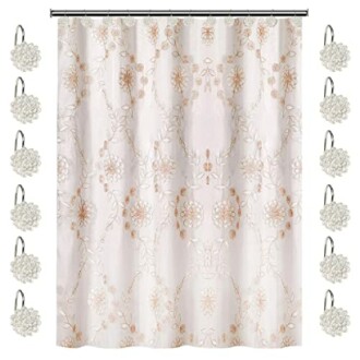 Zahari Home 13pc Rose Vine Bathroom Shower Curtain Sets