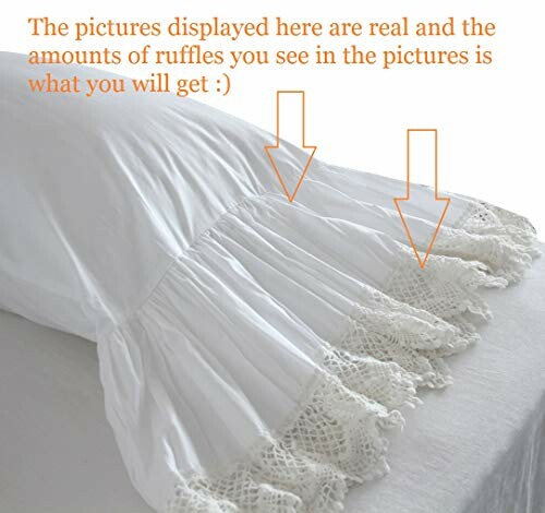 White pillowcase with ruffled lace edges.