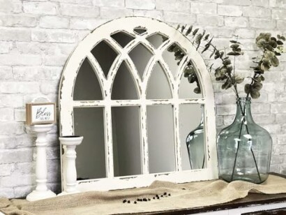 Rustic Wood Arched Window Mirror