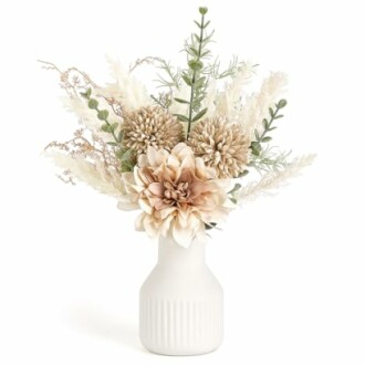 White vase with assorted dried flowers