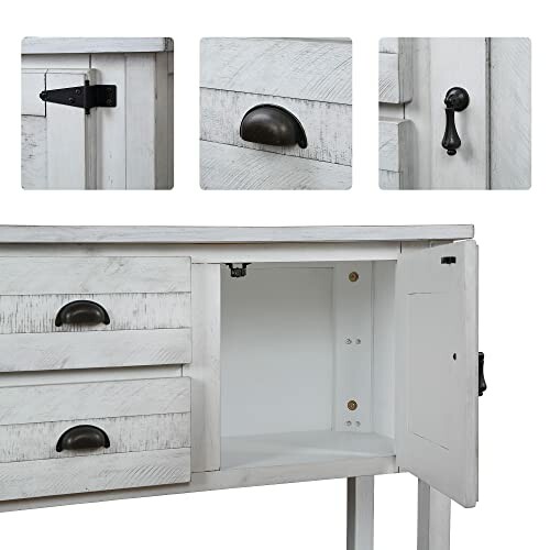 White wooden cabinet with different hardware styles.